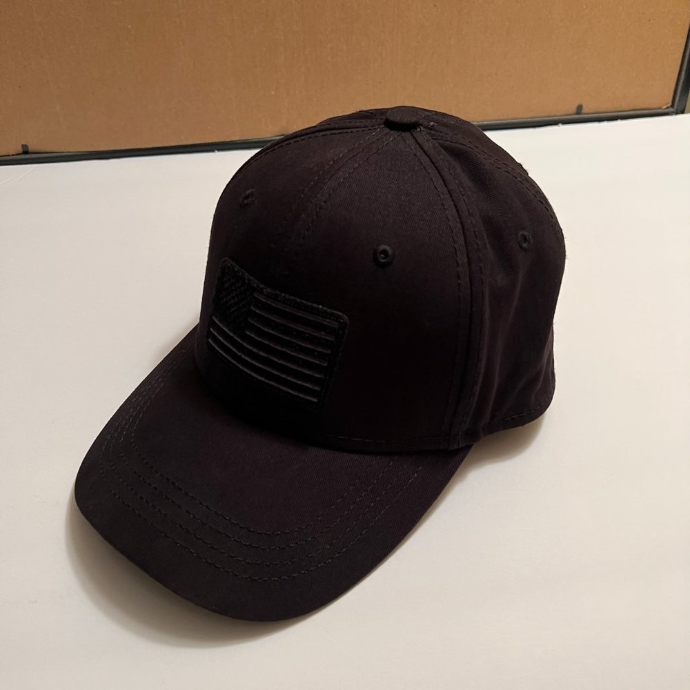 H3 HEADWEAR Black Fabric W/A Black American Flag Adjustable Ball Cap
